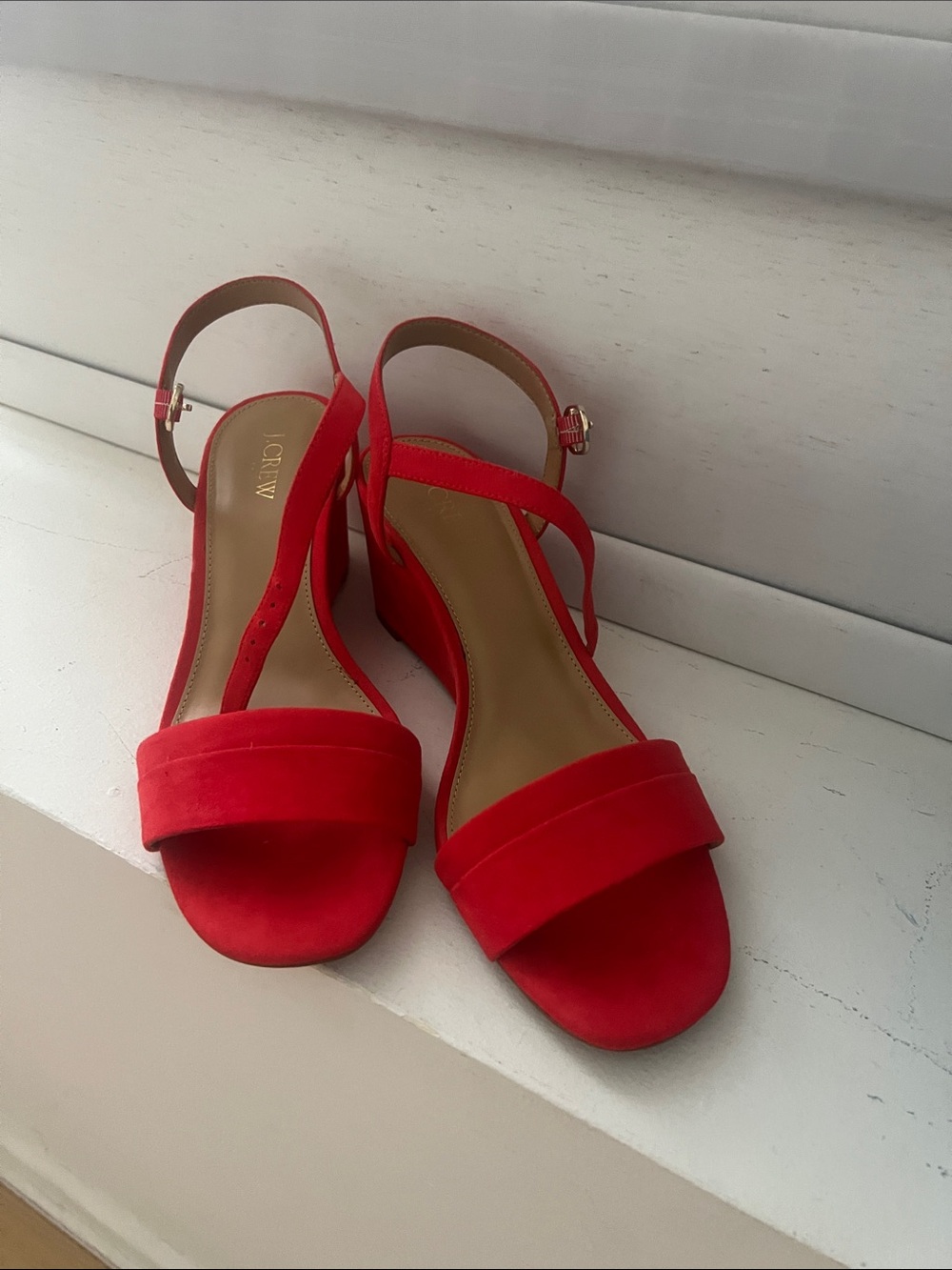 J. Crew Red Suede Wedge Sandals